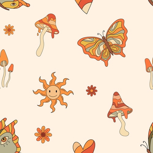 Butterfly mushroom and other seamless cartoon patterns vector free download