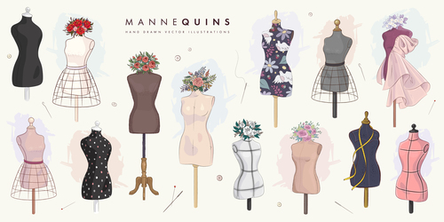 Set of hand drawn mannequins vector free download