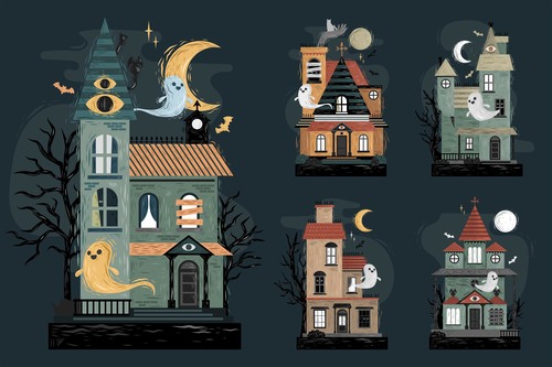 Halloween haunted houses collection vector free download