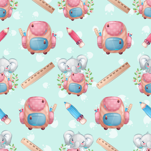 Schoolbag and stationery seamless pattern background vector free download