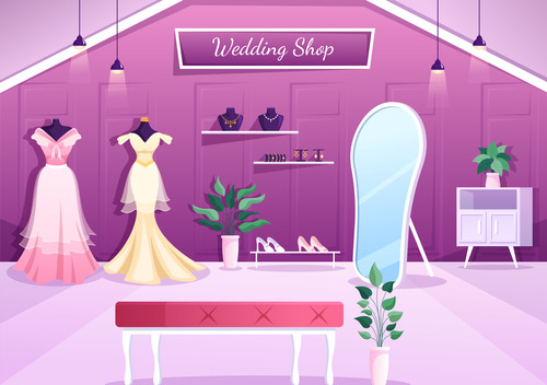 Wedding shop illustration vector free download