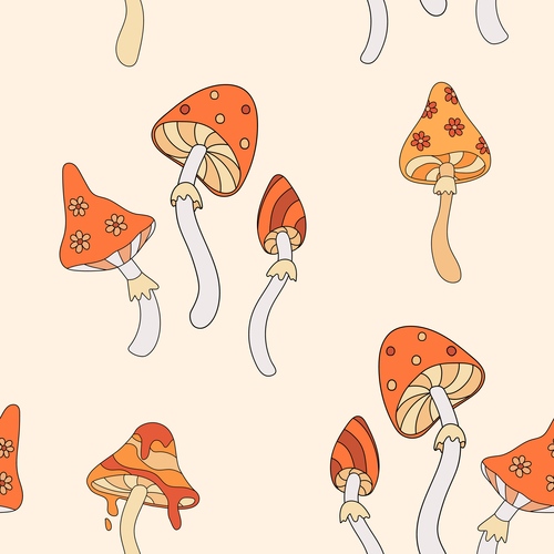 Autumn groove seamless pattern with mushrooms vector free download