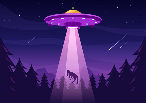 UFO captures human illustration vector in the forest free download
