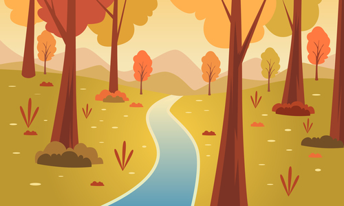 Vector background falling leaves with orange sky free download