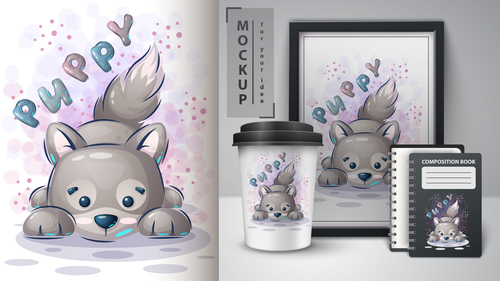 Puppy dog poster and merchandising vector free download