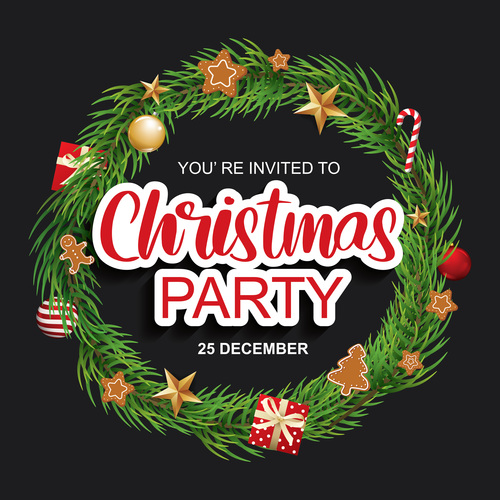 Party invitation card merry christmas vector free download