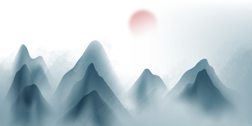 Sunrise China ink painting mountain vector free download