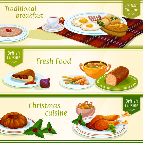 British cuisine breakfast christmas dinner banner vector free download