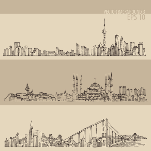 shanghai istanbul san francisco skylines big city illustration vector free download