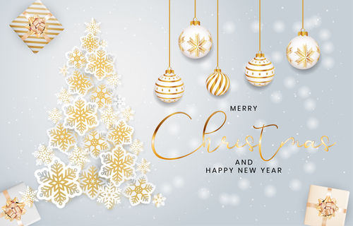 Merry christmas tree with decorate happy new year vector free download