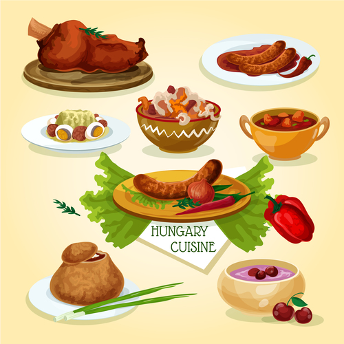 Hungarian cuisine signature dishes icon vector free download