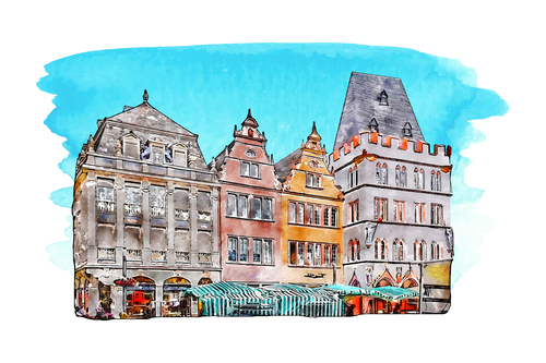 Trier germany watercolor hand drawn illustration background vector free download