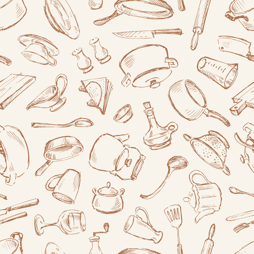 Kitchen utensils seamless background vector free download