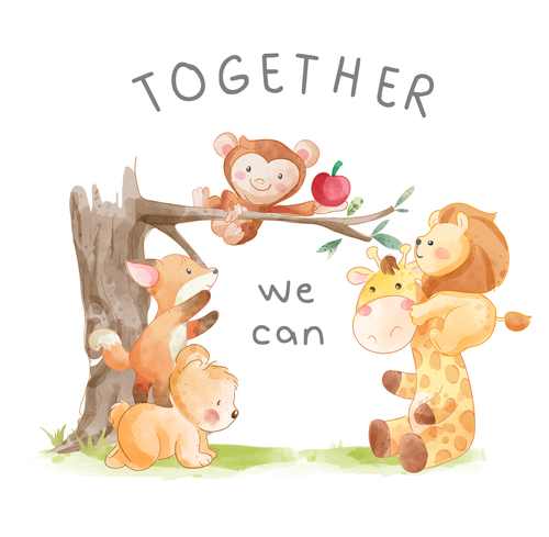 Wild animals climbing tree illustration vector free download