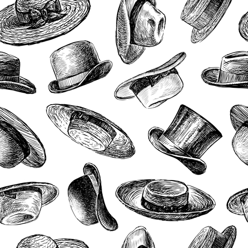 Background of sketches of vintage hats vector free download