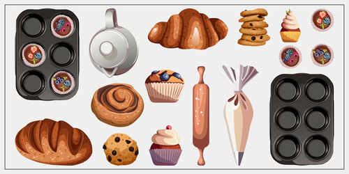 Kitchenware and pastry vector free download