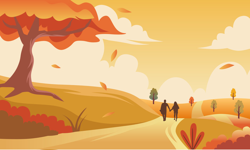 Romantic autumn panoramic illustration vector free download