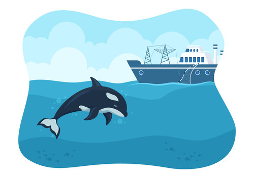 Dolphin and fishing vessel vector free download