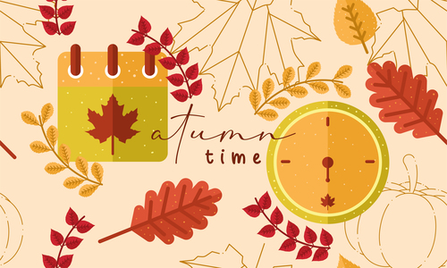 Colored autumn seamless pattern background with watch calendar vector free download