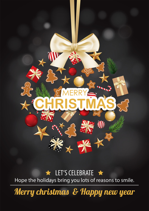Merry christmas object glass ball shape flyer brochure design background template vector free download