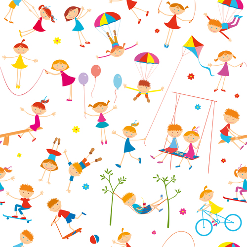 Cartoon playiful children seamless background vector free download